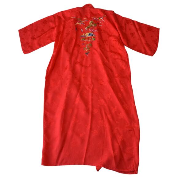 Vintage Golden Bee Red Embroidered Rayon Satin Robe – Size Large - Picture 1 of 8